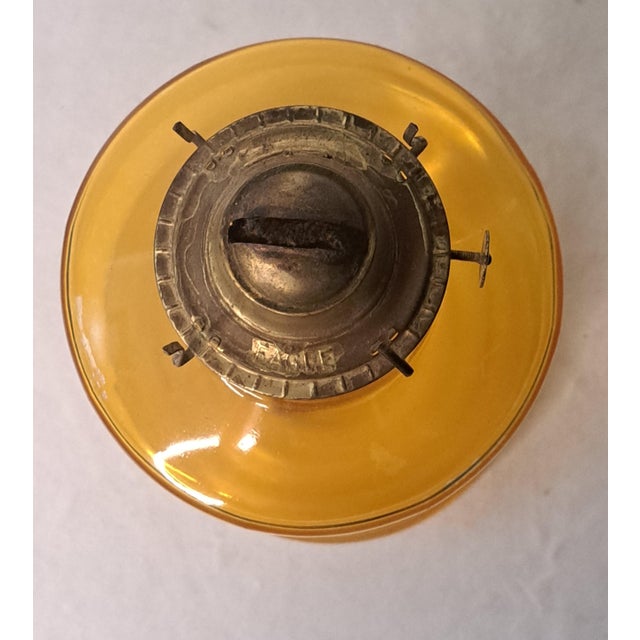 Vintage Amber Glass Kerosene Oil Lamp With P&a Eagle Burner and Chimney For Sale In West Palm - Image 6 of 11