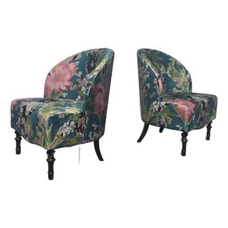 Pair of Custom Curved Back Lounge Chairs For Sale
