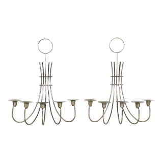 Pair of Hollywood Regency Mid Century Wrought Iron Candle Sconces After Parzinger For Sale