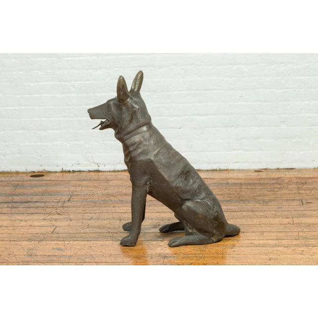 Contemporary Bronze Sculpture Depicting a German Shepherd with Dark Patina For Sale - Image 11 of 12