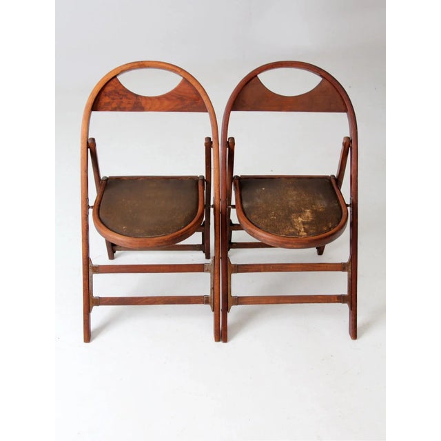 Brown Antique Wooden Folding Chairs Pair For Sale - Image 8 of 13