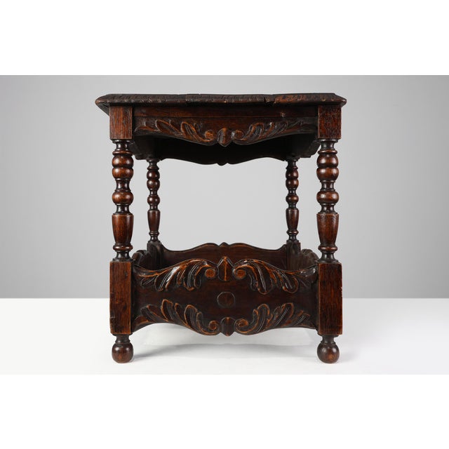 Belgian Oak Carved Square Side Table, 1700s For Sale - Image 6 of 14