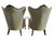 Vintage French Louis XV Style Carved Wood Wingback Bergère Chairs in Pale Green Damask – Pair For Sale - Image 11 of 12