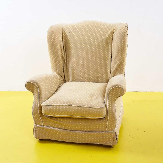 Vintage Wooden Armchair Covered in Fabric For Sale - Image 9 of 9