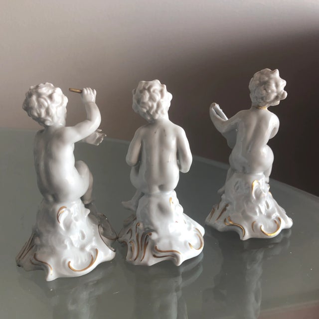 Shabby Chic Schaubach Kunst Cherub Figurines With Golden Accents For Sale - Image 3 of 6