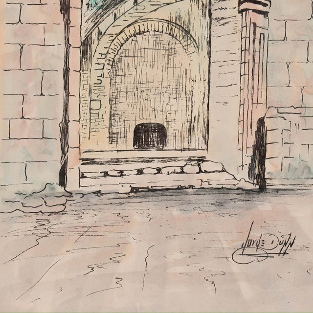 Vintage Signed Architectural Archway Ink and Watercolor Illustration on Paper by Artist Jorge Dunn For Sale - Image 9 of 12