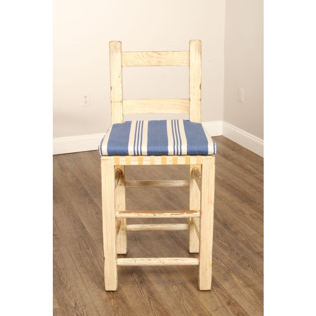 Wood Farmhouse Style Set of Three Distress Painted Bar Stools For Sale - Image 7 of 12