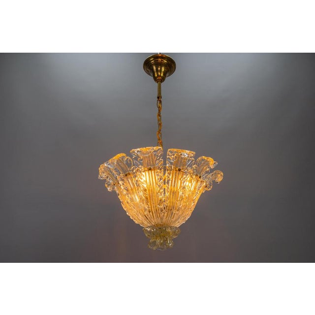 Mid-Century Italian Murano Glass Gold Inclusion Foliage Pendant Light, 1950s For Sale - Image 10 of 18