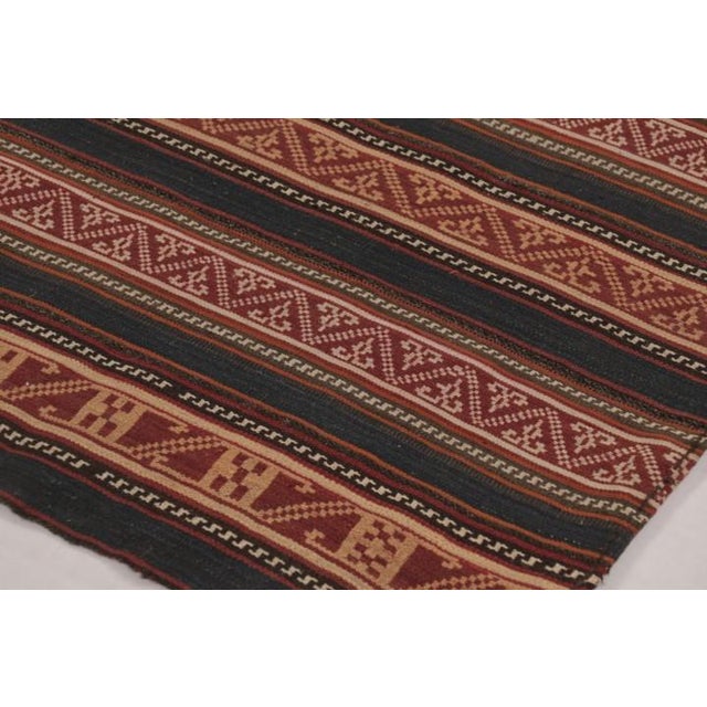 Traditional Vintage Persian Kilim, Vertical Stripes With Nomadic Geometry - Rug & Kilim For Sale - Image 3 of 10