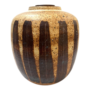 1970's Striped Stoneware Covered Storage Jar - Ken Edwards Montana Potter