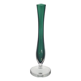 Signed Val Saint Lambert Emerald Green Cased Crystal Soliflore Vase, Belgium 9.5" For Sale