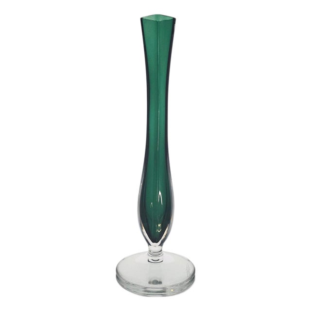 Signed Val Saint Lambert Emerald Green Cased Crystal Soliflore Vase, Belgium 9.5" For Sale