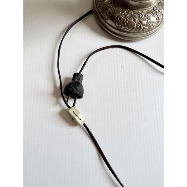 The Meteor Silver Repousse Antique Oil Lamp, Converted to Electric For Sale - Image 9 of 18