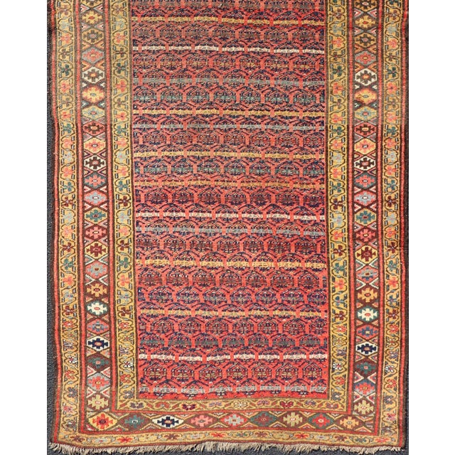 Tribal Antique Persian Kurdish Bidjar Gallery Rug With Repeating Paisley Design For Sale - Image 3 of 12