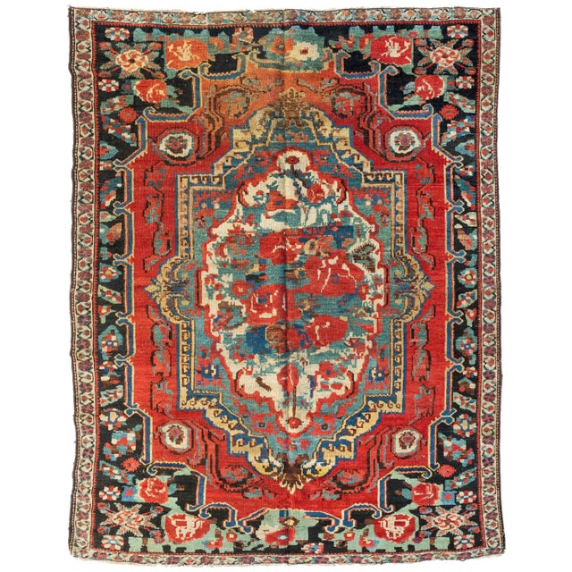 1920s 1920s Persian Red Ivory Green and Blue Bakhtiari Rug For Sale - Image 5 of 5