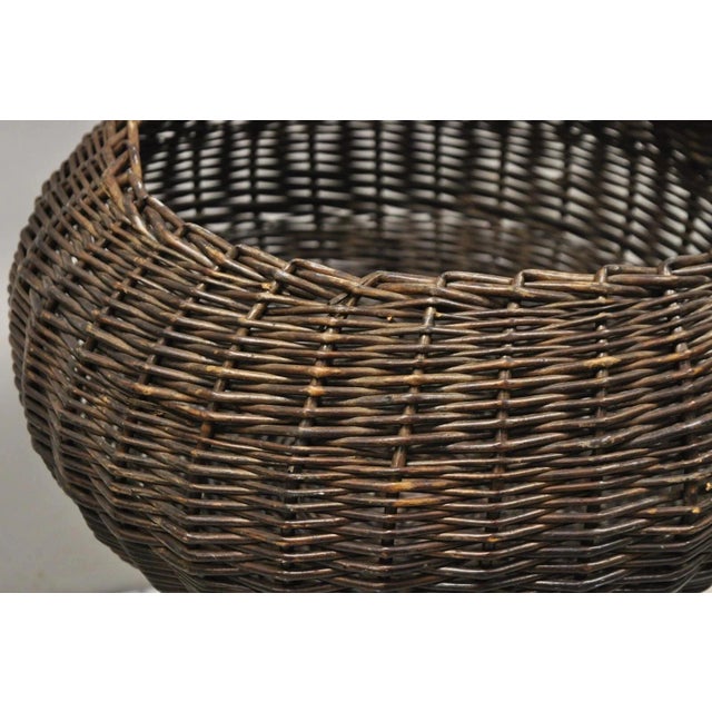 Mid 20th Century 20th Century MCM Arthur Umanoff Style Wicker Rattan Wrought Iron Planter Stand For Sale - Image 5 of 9