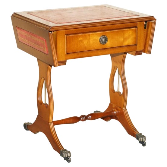 Vintage Oxblood Leather Extending Side Table with Gold Leaf Inlay For Sale