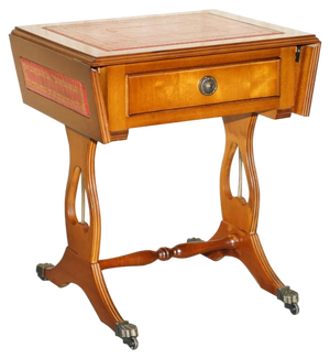 Vintage Oxblood Leather Extending Side Table with Gold Leaf Inlay