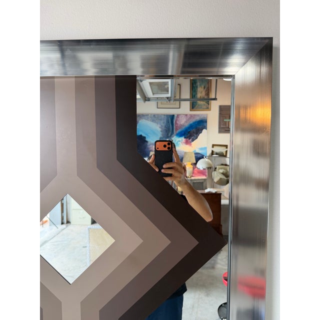 1970s Vintage Greg Copeland Style Op Art Geometric Mirrored Wall Art, Signed For Sale - Image 9 of 13