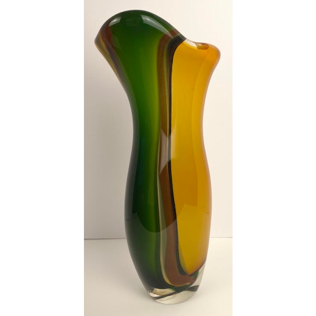 Murano Style Hand-Blown Glass Vase, Multi-Colored Glass Vase Signed Molinari For Sale In Miami - Image 6 of 6