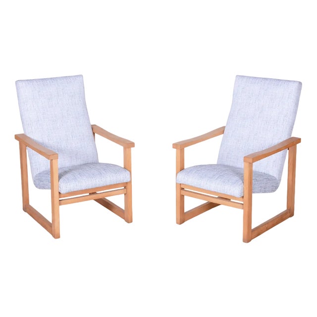Set of Mid-Century Upholstered Beech Armchairs, Former Czechoslovakia, 1960s For Sale