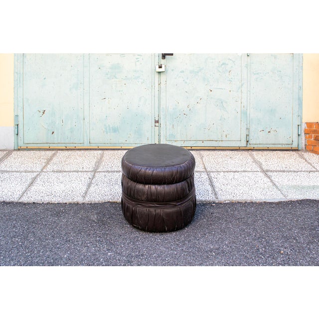 Pouf with ladder and compartment in wood with vinyl covering. Italian production. 60's.