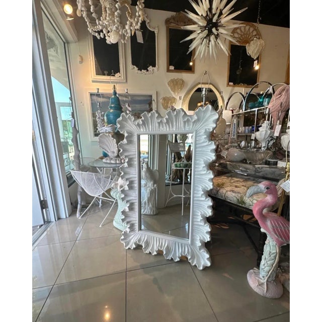 White Newly Lacquered Palm Beach White Ruffle Scalloped Wall Mirror For Sale - Image 8 of 10