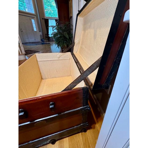 Coffee 19th Century Antique E.J. Jones New York Dome Top Steamer Trunk For Sale - Image 8 of 10
