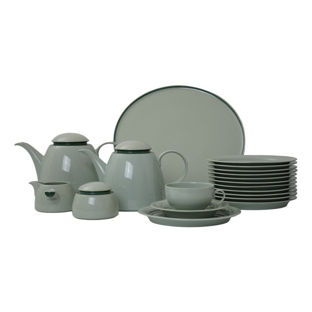 Shape 680 Selecta Decor S-117 in Celadon Green Tea Service by Ernst August Sundermann for Fürstenberg, 1970s, Set of 45 For Sale
