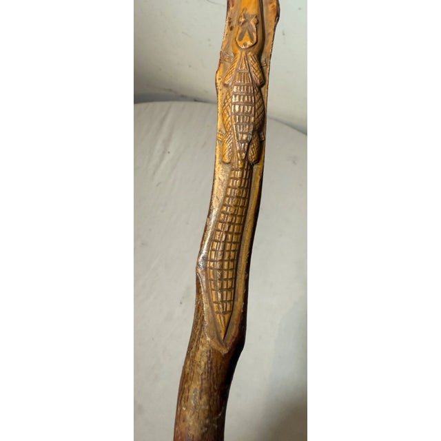 Antique 19th Century Hand Carved Wood Folk Art Alligator Walking Stick Cane For Sale - Image 9 of 14