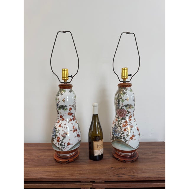 Vintage Porcelain Chinoiserie Floral Table Lamps 26" – Newly Rewired - a Pair For Sale - Image 9 of 10