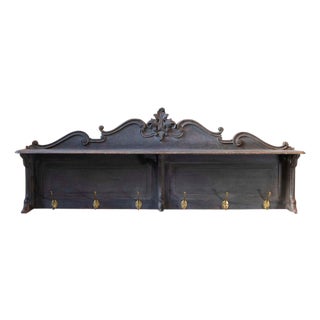 Early 20th Century Swedish Wall-Mounted Coat Rack with Brass Hooks For Sale