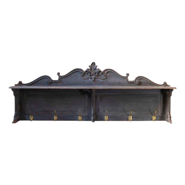 Early 20th Century Swedish Wall-Mounted Coat Rack with Brass Hooks For Sale