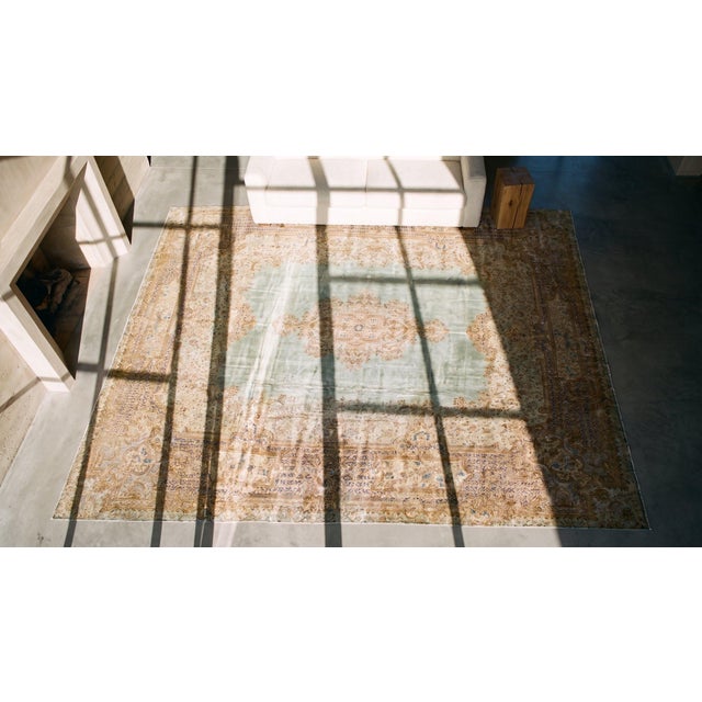 Textile Mesmerizing Antique Persian Kerman Rug on a Ivory Background Color With Special Medallion Design For Sale - Image 7 of 8
