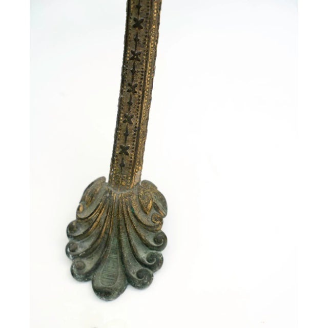 Antique Victorian Brass Tripod Shaving Stand With Mirror and Candle Socket For Sale - Image 12 of 16