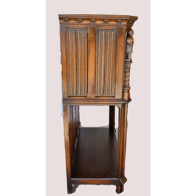 Antique Flemish-Style Gothic Revival Carved Oak Pass-Through Credence Cabinet, C. 1900. For Sale - Image 13 of 16