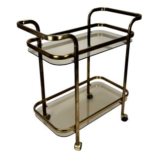 Vintage Brass and Smoked Glass Trolley, 1980s For Sale