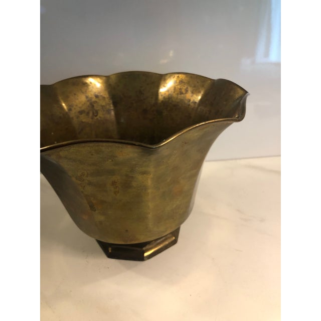 1970s Fluted Scalloped Edge Brass Planter, Footed For Sale - Image 4 of 7