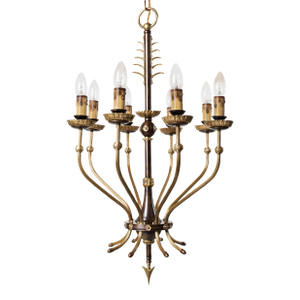 1950s French Louis XVI Style Brass Arrow 8 Arms Chandelier