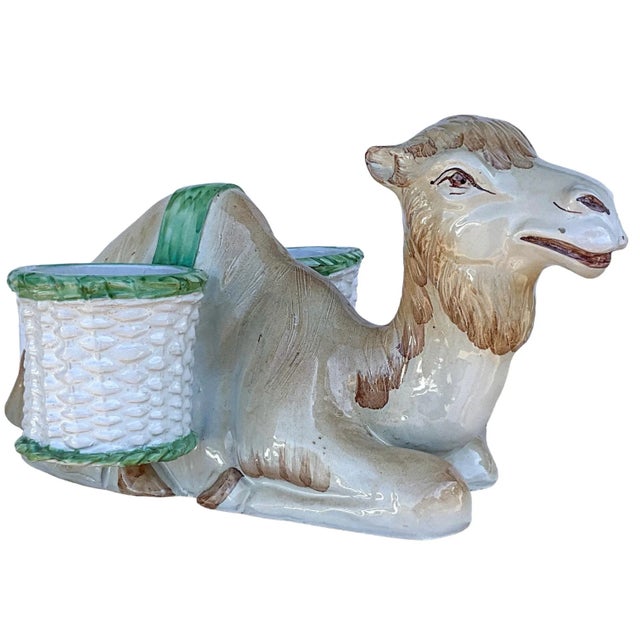 White Hollywood Regency Italian Terracotta Camel Form Majolica Cachepot / Planter For Sale - Image 8 of 8