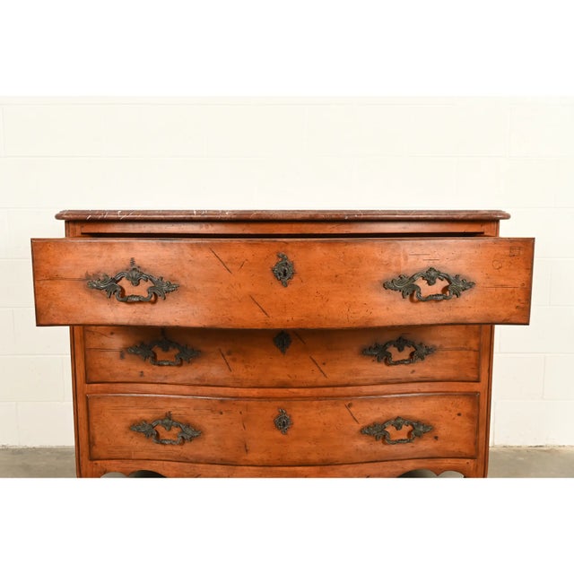Brown Ralph Lauren French Provincial Louis XV Carved Walnut Marble Top Commode or Chest of Drawers For Sale - Image 8 of 17