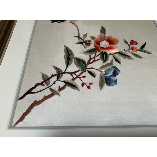 Cream 1970s Vintage Framed Asian Hand Embroidered Silk Art For Sale - Image 8 of 13