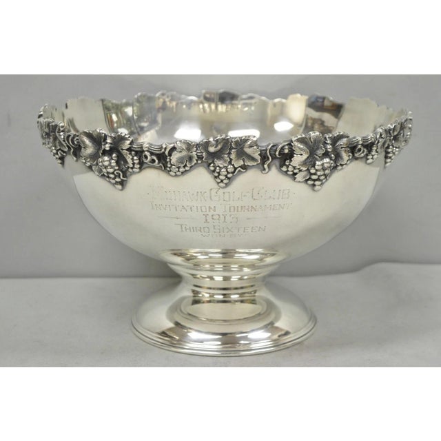 Victorian Silver Plated Grapevine Repousse 1913 Mohawk Golf Club Award Punchbowl For Sale - Image 17 of 17