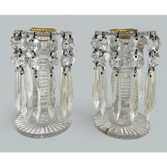 A Stylish Example of a Fine Pair of Hand Cut Full Lead Crystal Mantle Lusters or Candlesticks of outstanding heavy gauge...
