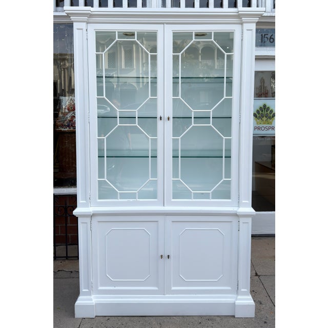 Hollywood Regency Baker Furniture Co White Lacquer Display Cabinet.