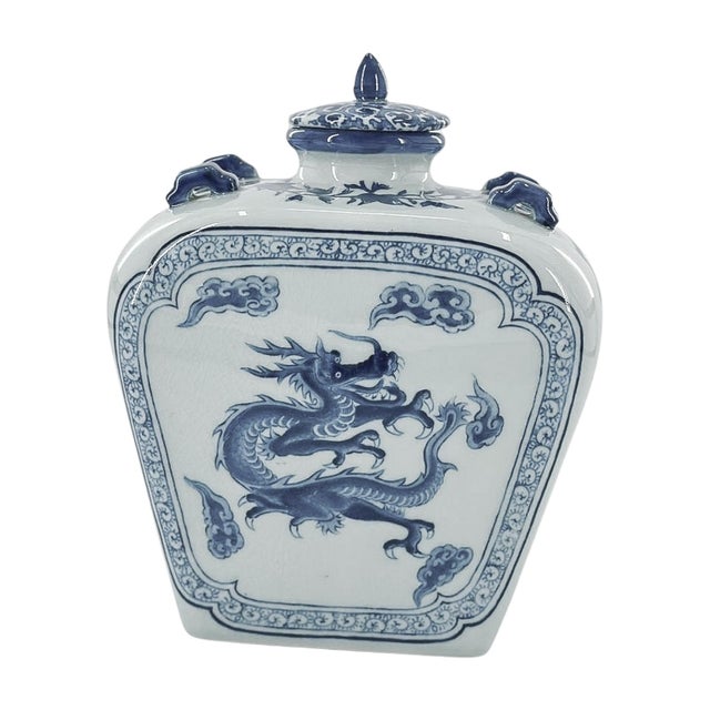 Blue & White Dragon Temple Jar With Lid For Sale - Image 4 of 6