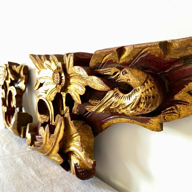 Pair of c.1920 Antique Chinese Giltwood Openwork Carved Panels – Architectural Salvage For Sale - Image 16 of 17