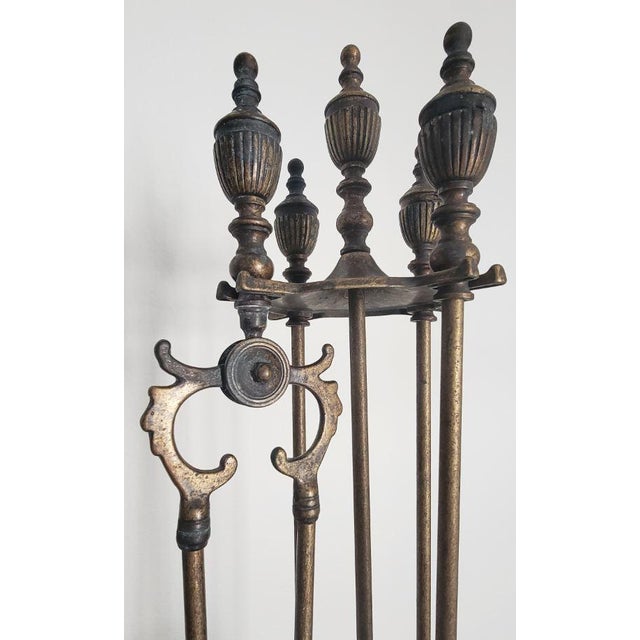 Italian Die-Cast Brass 5-Piece Fireplace Tool Set For Sale - Image 4 of 5