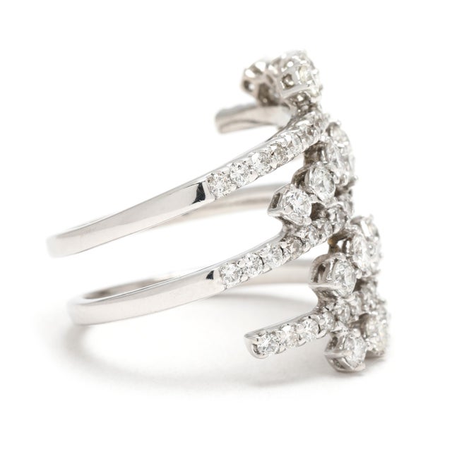 Modern 1.75ctw Diamond Cluster Wrap Ring, 18k White Gold, Ring Size 6.5 For Sale - Image 3 of 6