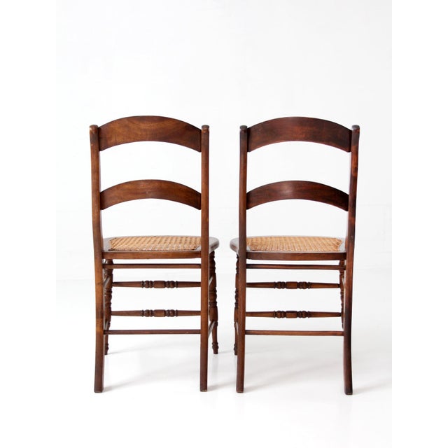 Wood Antique Cane Seat Dining Chairs Pair For Sale - Image 7 of 11